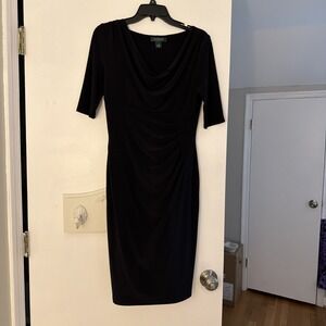 Lauren, Ralph Lauren Black Cowl Neck Dress, Formal, Cocktail Parties, Office